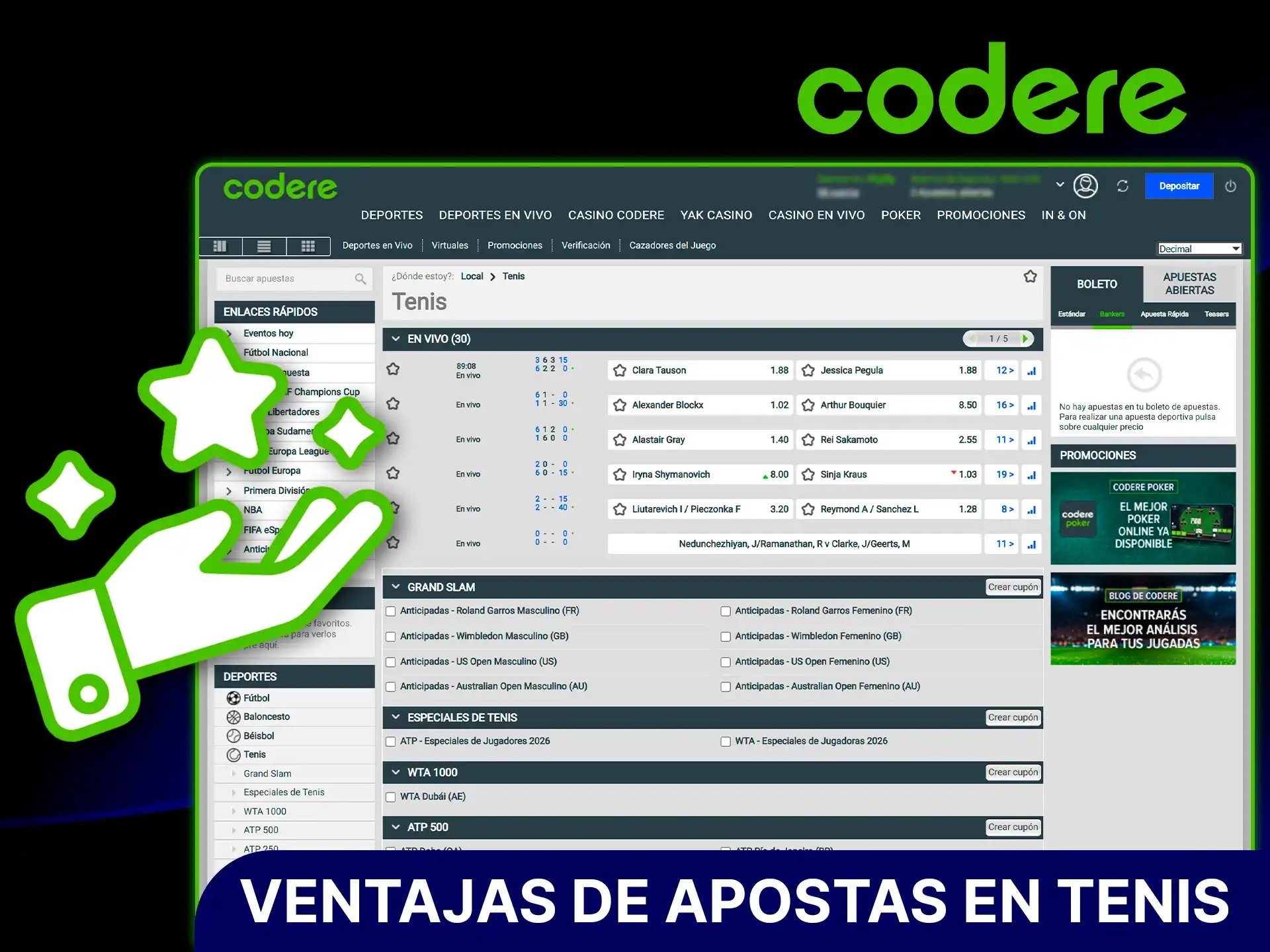 Beneficios exclusivos al elegir apuestas de tenis Codere.