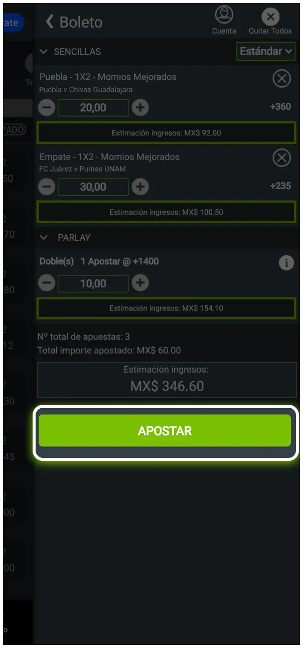 Confirma la apuesta para activar tu boleto y comenzar a vivir la emoción.